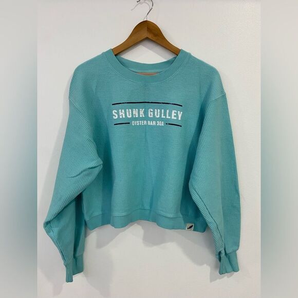 Unwind by League Tops - Unwind by League Solid Seaglass Long Sleeve Cropped Sweatshirt Size Small